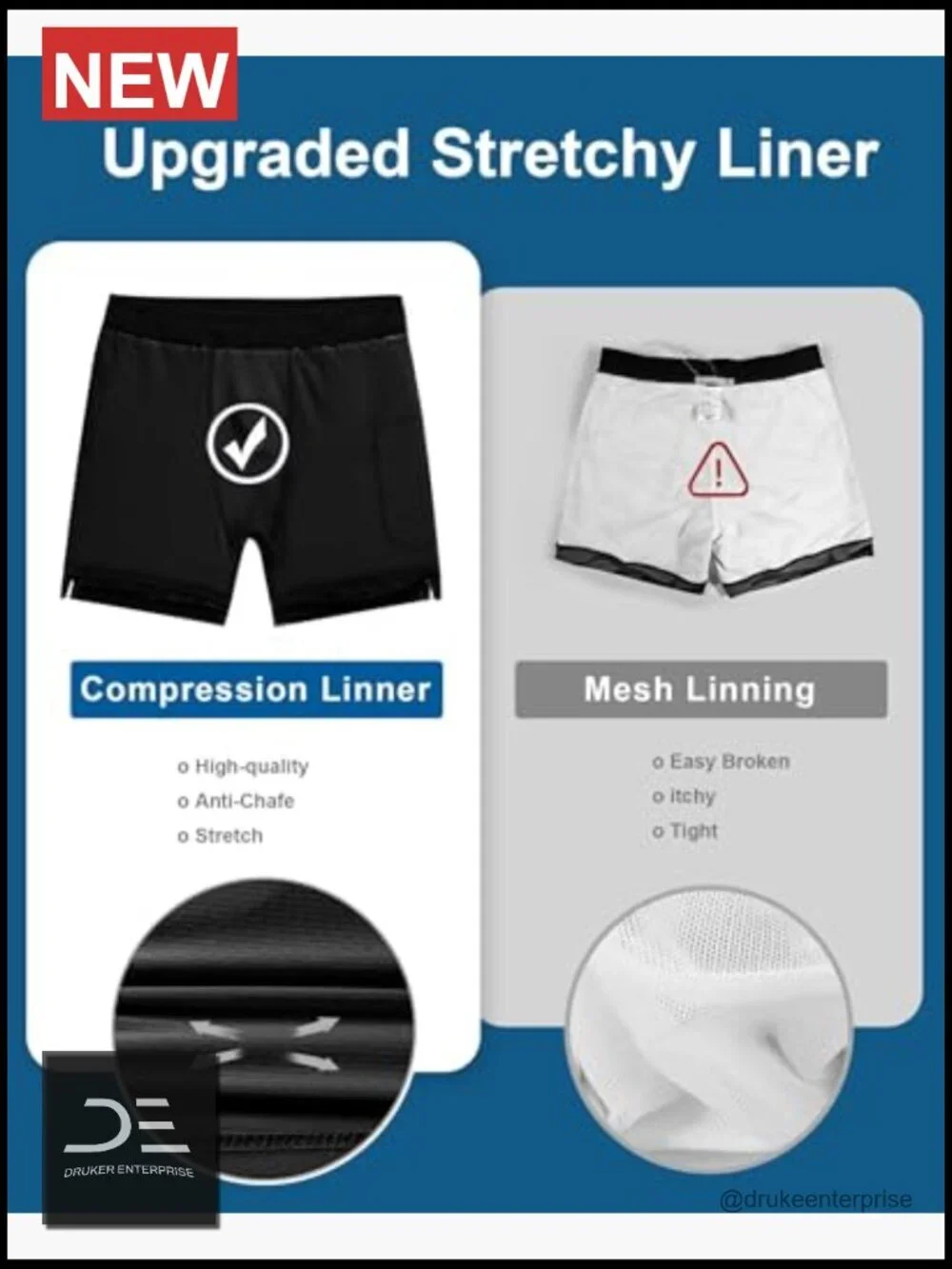 Mens Swim Trunks 7in Board Shorts with Compression Liner Quick Dry Stretch